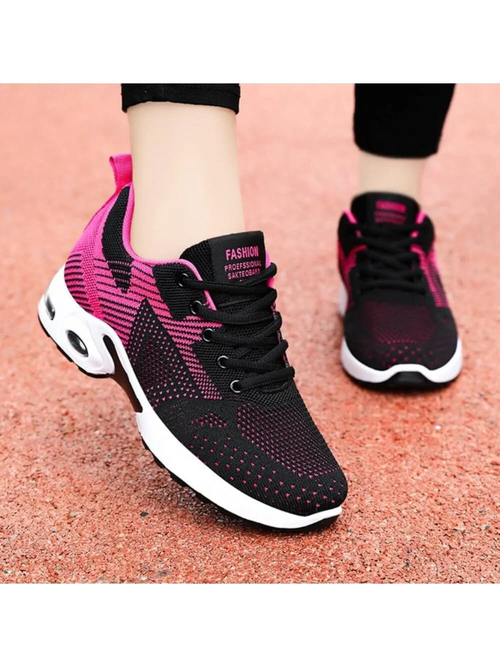 Women's Black Rose Lightweight Air Cushion Mesh Breathable Casual Sneakers
